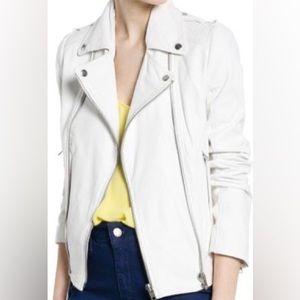 MANGO White Genuine Leather Moto Jacket - EUC